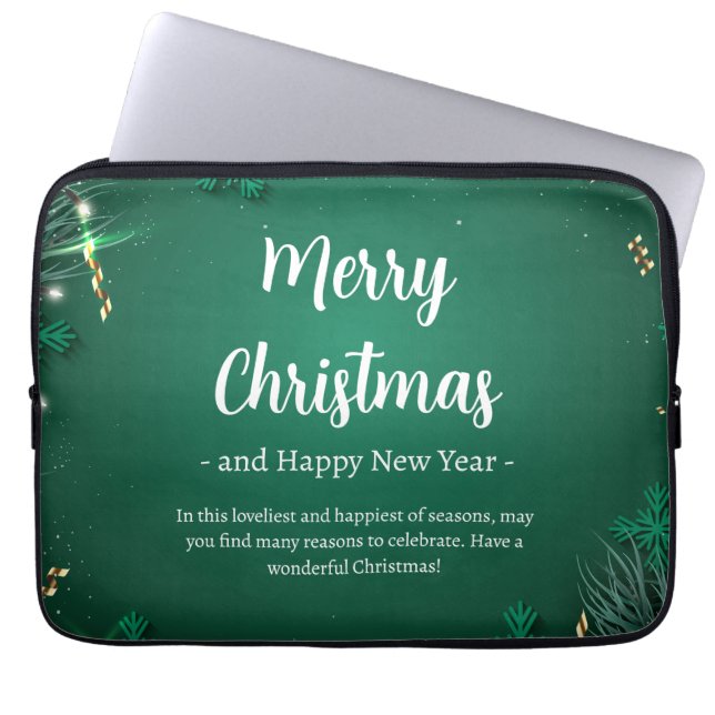 Grönt och vit enkel juldag Neoprene 13 tum Laptop Fodral (Framsidan)