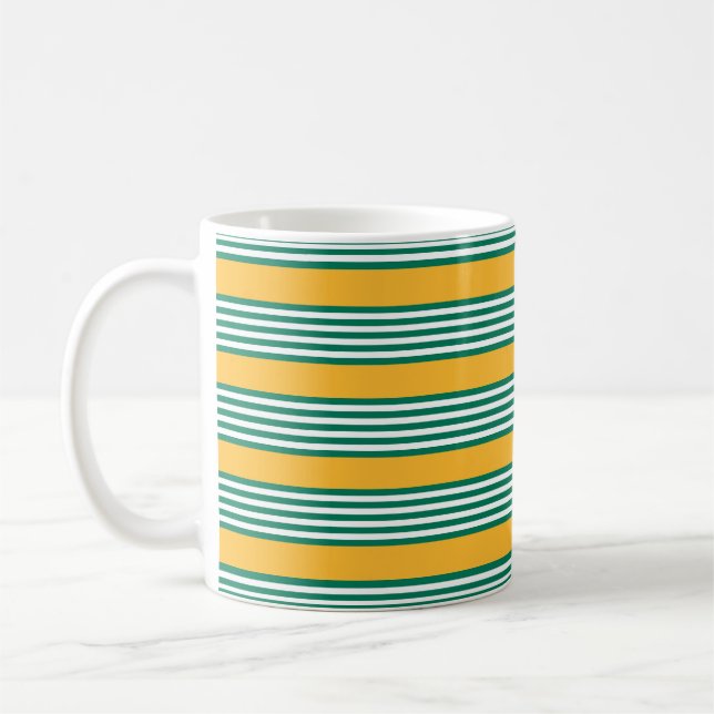 Grönt och vit fem rand mönster med gult kaffemugg (Vänster)