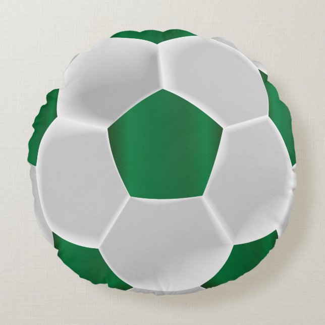 Grönt och vit fotboll rund kudde (Framsidan)