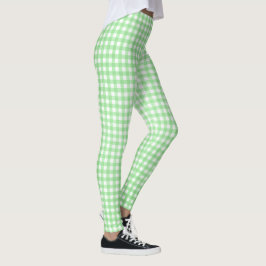 grönt och vit gingham mönster leggings
