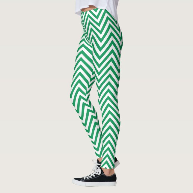 Grönt och vit grafik: Zigzag Mönster Leggings (Vänster)