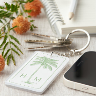Grönt och vit Handflatan Palmetto Träd Monogram