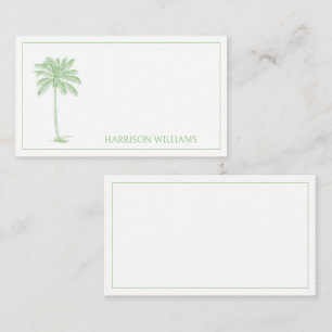 Grönt och vit Handflatan Palmetto Träd Monogram Anteckningskort