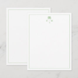 Grönt och vit Handflatan Palmetto Träd Monogram Anteckningskort
