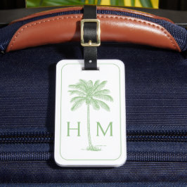Grönt och vit Handflatan Palmetto Träd Monogram Bagagebricka
