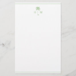 Grönt och vit Handflatan Palmetto Träd Monogram Brevpapper