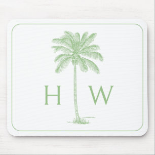 Grönt och vit Handflatan Palmetto Träd Monogram Musmatta