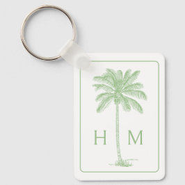 Grönt och vit Handflatan Palmetto Träd Monogram Nyckelring