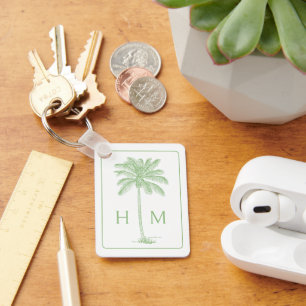 Grönt och vit Handflatan Palmetto Träd Monogram Nyckelring