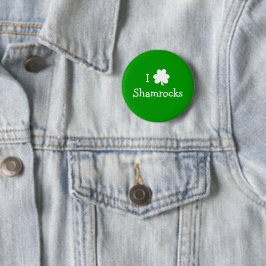 Grönt och vit I Kärlek Shamrocks St Pats Day Knapp