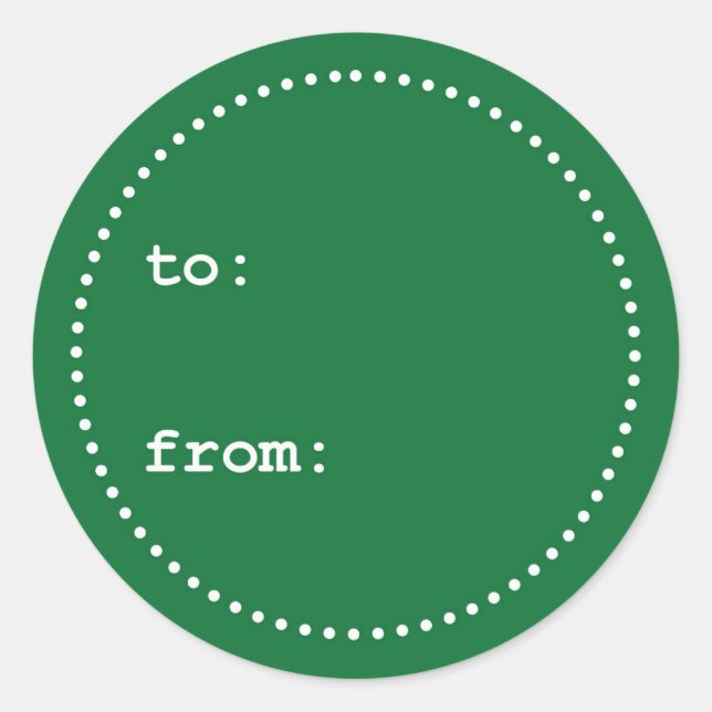 Grönt och vit julklapp - rund etikett (Framsida)