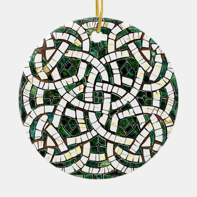Grönt och vit keltisk Knot Stone Mosaic Julgransprydnad Keramik (Framsidan)