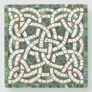 Grönt och vit keltisk Knot Stone Mosaic Stenunderlägg