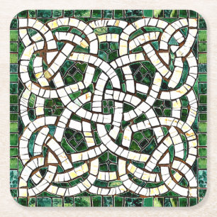Grönt och vit keltisk Knot Stone Mosaic Underlägg Papper Kvadrat