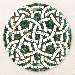 Grönt och vit keltisk Knot Stone Mosaic Underlägg Papper Rund