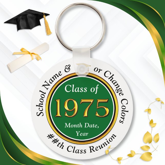 Grönt och vit, klass 75 Reunion, Party favors Nyckelring (Class of '75. 50th class reunion gift ideas. Cheap, Class of 1975, Class Reunion Keychains. 1975)