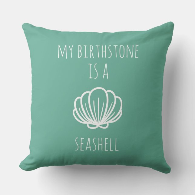 Grönt och vit Min Birthstone är ett Seashell Kudde (Framsida)