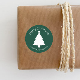 Grönt och vit, minimalistisk Julgran och text Runt Klistermärke