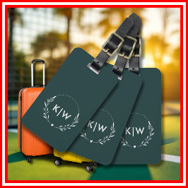 Grönt och vit | Modern Initialer Monogram Bagagebricka