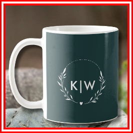 Grönt och vit | Modern Initialer Monogram Kaffemugg