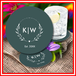 Grönt och vit | Modern Initialer Monogram Underlägg Papper Rund