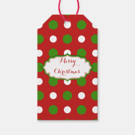 Grönt och vit Polka dots på julrött Presentetikett
