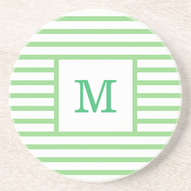 Grönt och vit Rand Anpassningsbar, Monogram Sandst Underlägg (Framsidan)