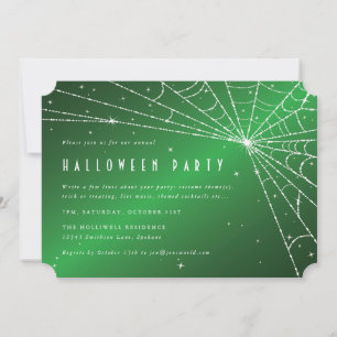Grönt och vit romb Spindelnät Halloween fest Inbjudningar