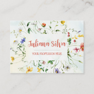 Grönt och vit Rustic Flower Summer med QR Visitkort