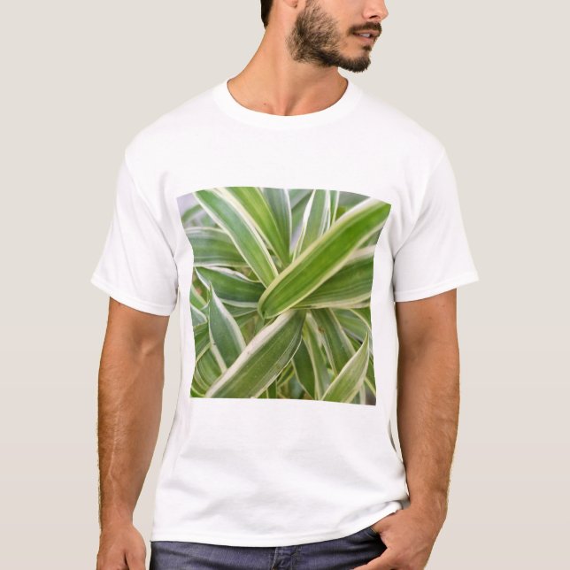 Grönt och vit skuggad Blommigt Löv Botaniska T Shirt (Framsida)