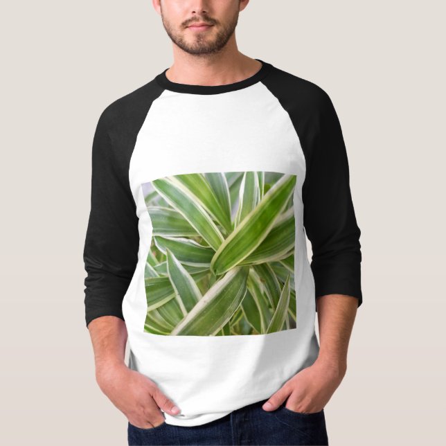 Grönt och vit skuggad Blommigt, Löv-design T Shirt (Framsida)