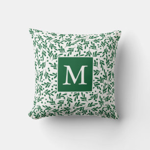 Grönt och vit sluten vätska Helgdag Monogram Kudde