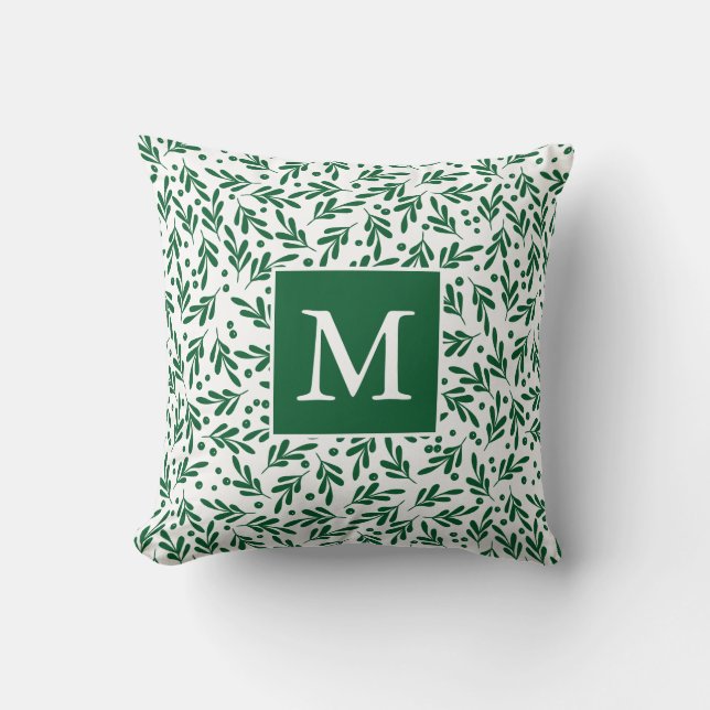 Grönt och vit sluten vätska | Helgdag Monogram Kudde (Framsida)