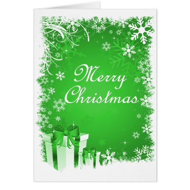 Grönt och vit snöjul hälsningskort (Framsidan)