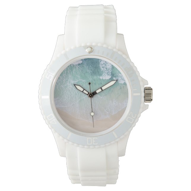 Grönt och vit Snöre-strand och kustland Armbandsur (Framsida)