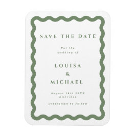 Grönt och vit Vågigt Ram Bröllop spara datum Magnet