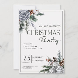 Grönt och vit vattenfärg jul Party Inbjudningar