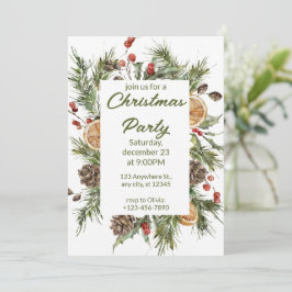 Grönt och vit vattenfärg jul Party Julkort