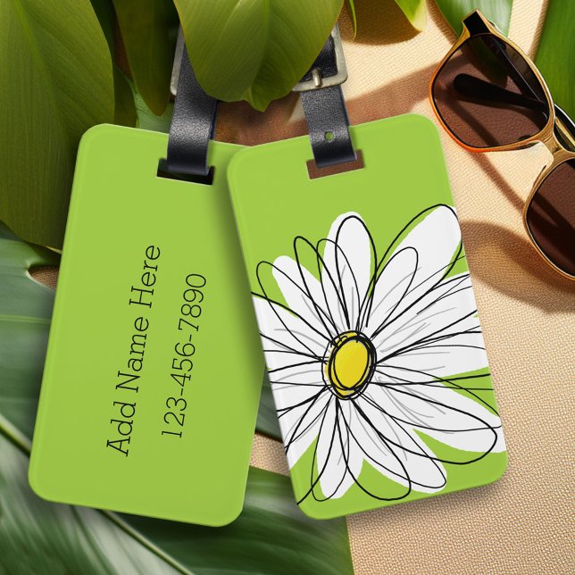 Grönt och vit visuell Daisy med Anpassningsbar Tex Bagagebricka (Custom Luggage Tag
)