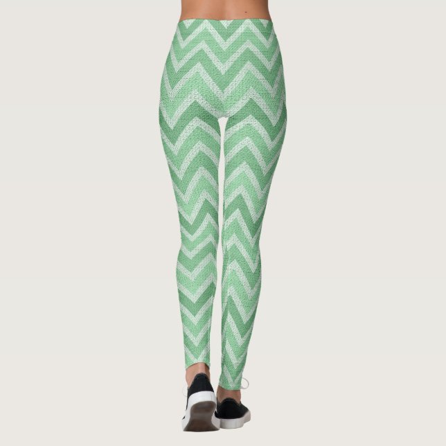 Grönt och vit Zigzag Chevron Leggings (Baksida)