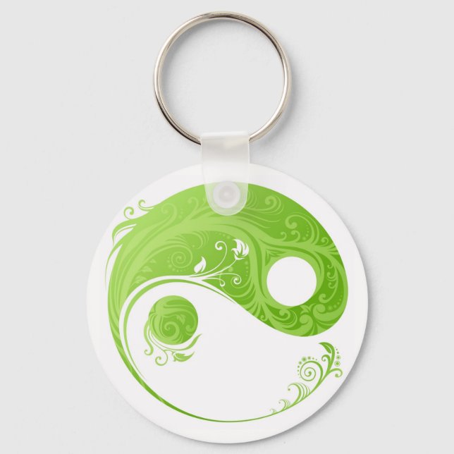 GRÖNT OCH VITA BLOMMIGT YIN YANG SYMBOL NYCKELRING (Framsida)