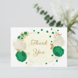grönt och vita blommor guld botaniska bröllop tack kort