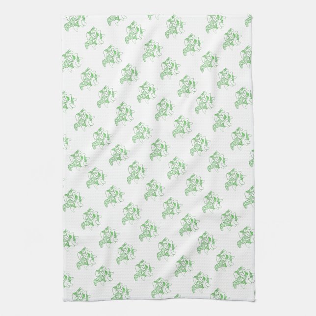 Grönt och Vita Dala Horses Kitchen towel Kökshandduk (Vertikal)