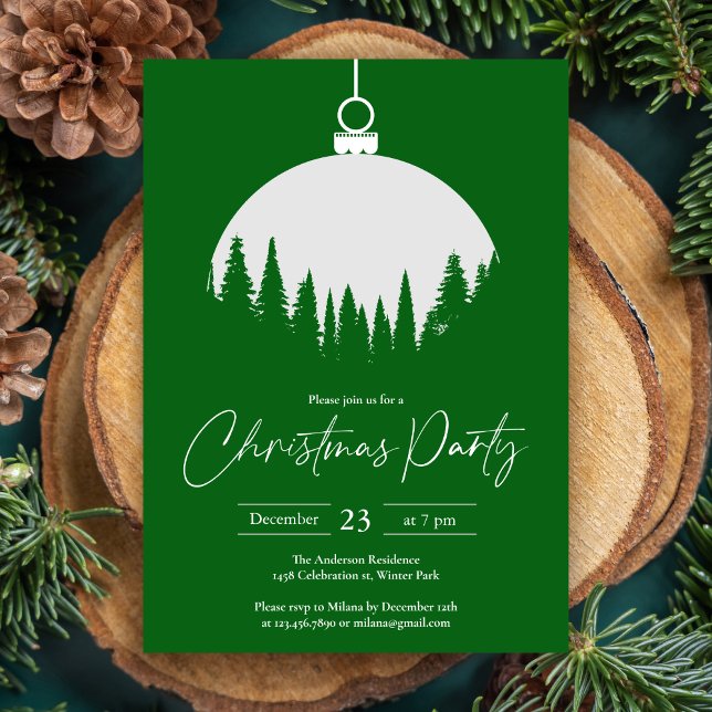 Grönt och Vita Dekorationen Boll jul Party Inbjudningar (Skapare uppladdad)