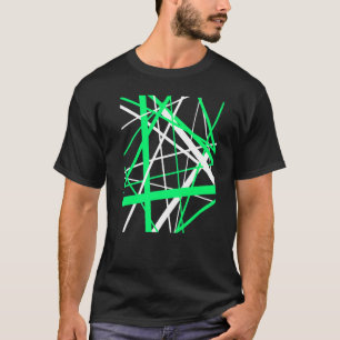 Grönt och vita geometriska remsor utklippta Mönste T Shirt