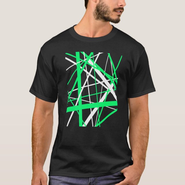 Grönt och vita geometriska remsor utklippta Mönste T Shirt (Framsida)