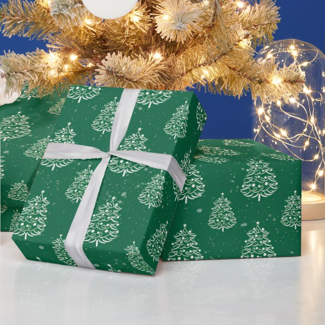 Grönt och Vita Julgran mönster Presentpapper (Helgdagar)