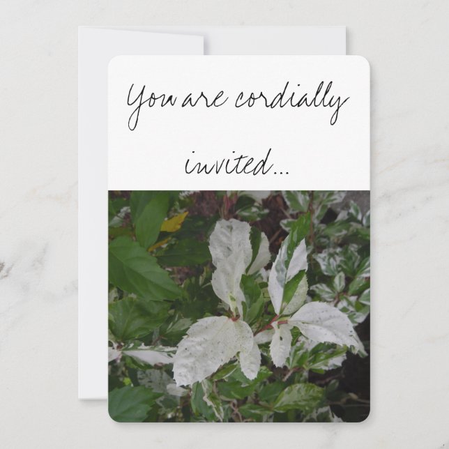 Grönt och vita Löv: Bröllop Inbjudningar (Framsida)