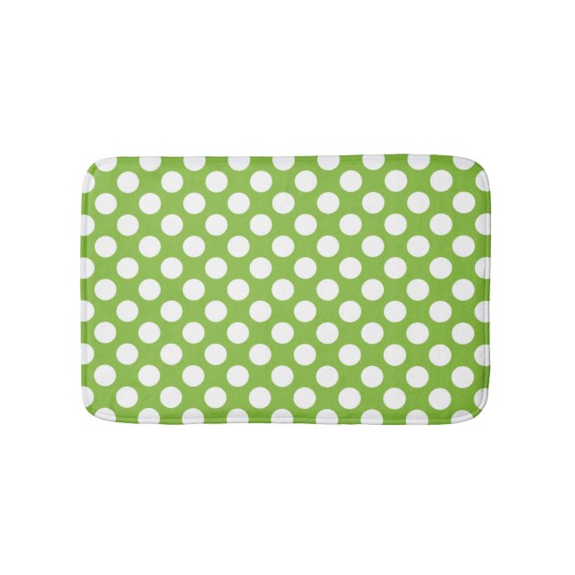 Grönt och vita polka dots mönster badrumsmatta (Framsidan)