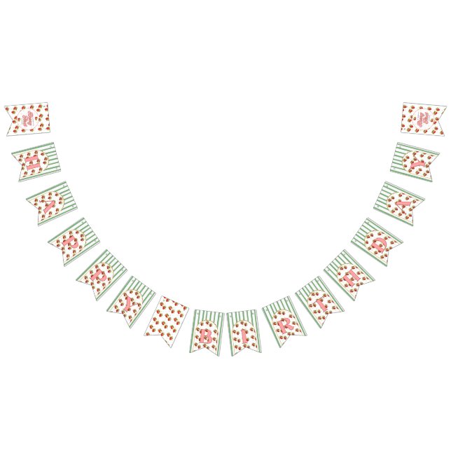 Grönt och Vita Rand jordgubben Grattis på födelsed Vimplar (Alla)